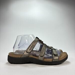 Taos Prize 3 Silver Brown Slip On Comfort Leather Slides Sandals Womens Size 9